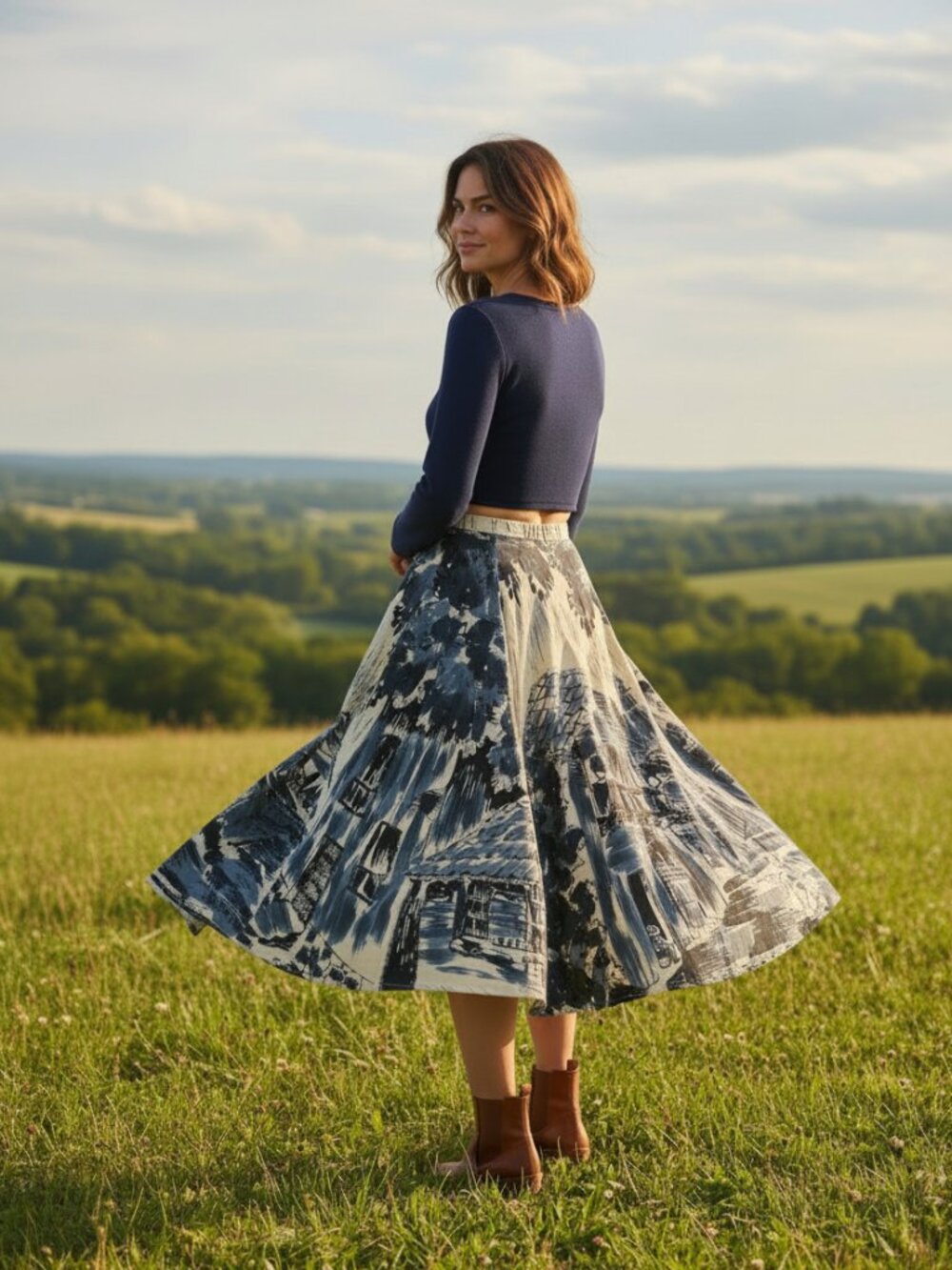Unique Monica Scenic A-Line Midi Skirt